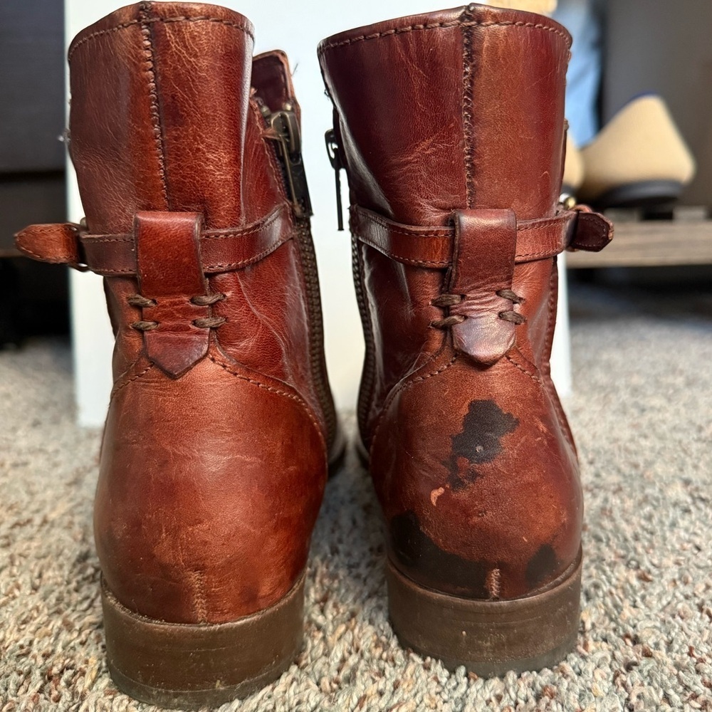 Frye Leather Ankle Boots Brown Harness Moto Booties Size 6 - Picture 5 of 13